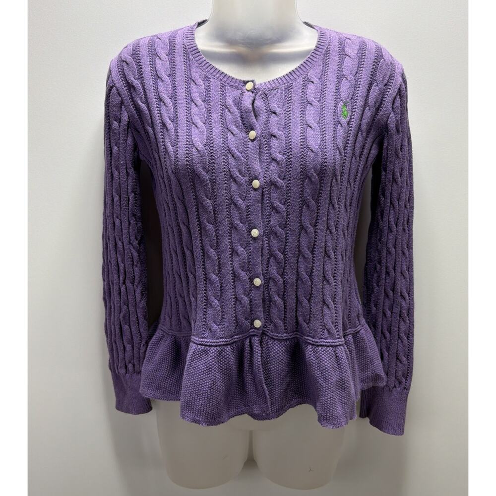 Vtg Polo Ralph Lauren Girls Cable-Knit Long Sleeve Cotton Cardigan Sweater L